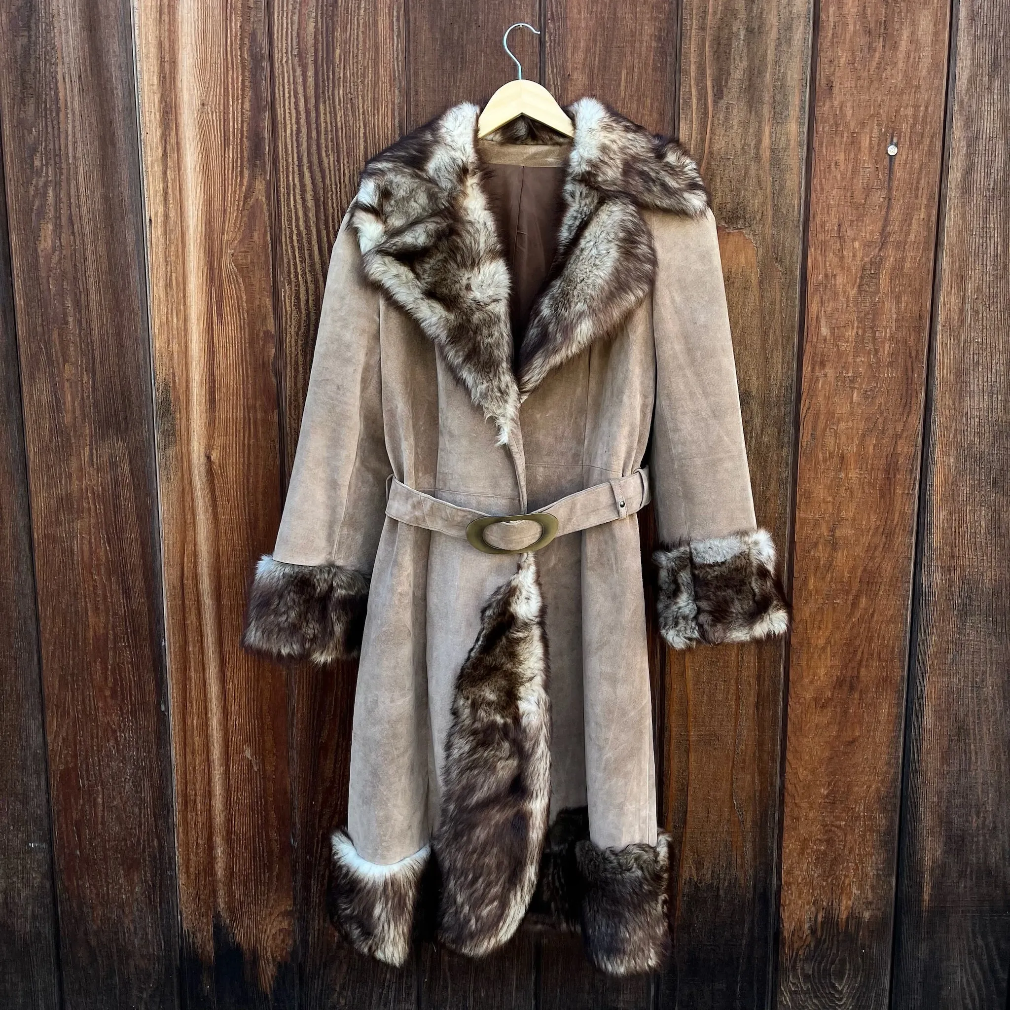 1970s Suede Faux Fur Coat