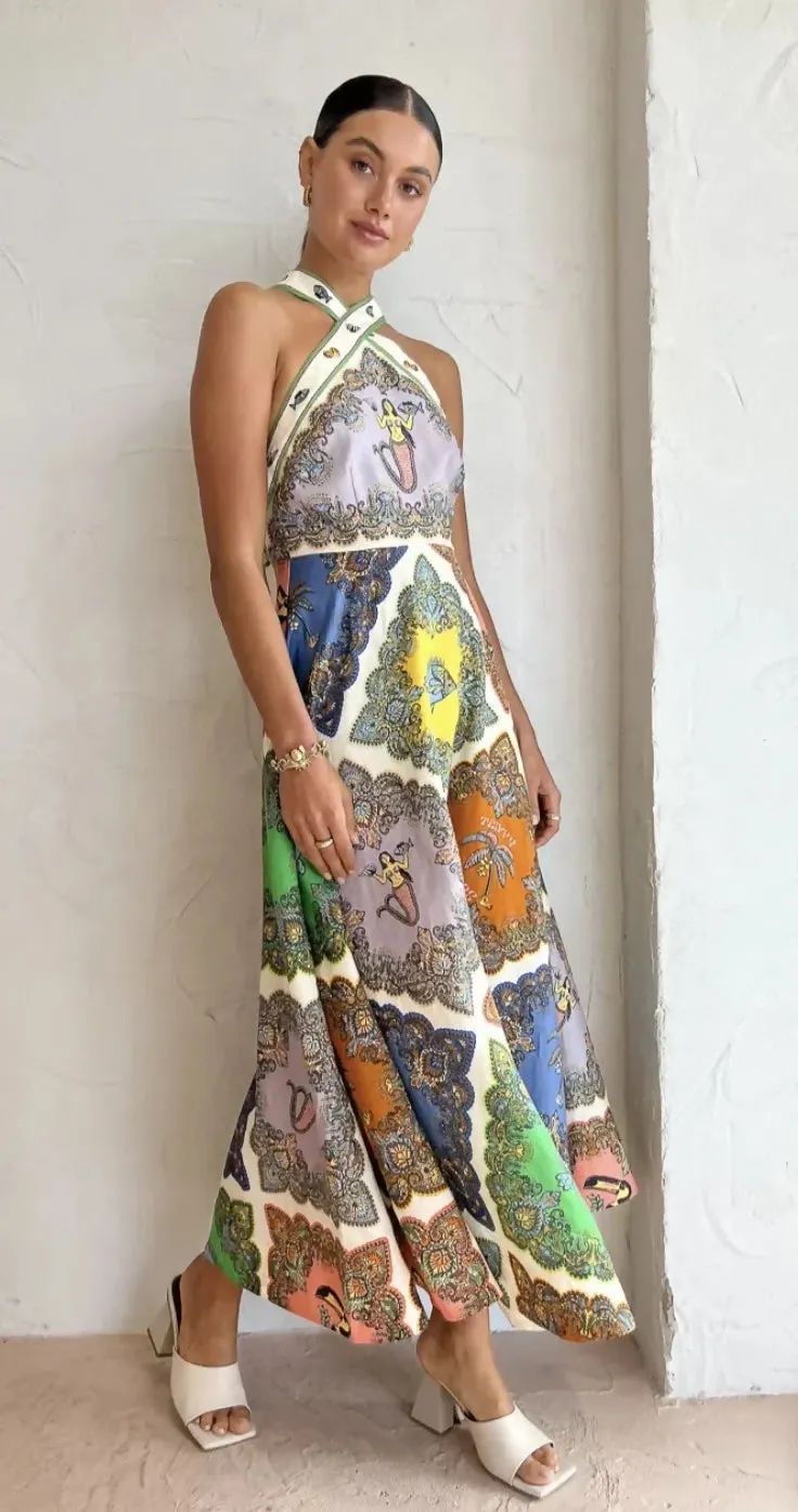Alemais Trippy Troppo Halter Midi Dress Multi Size 8