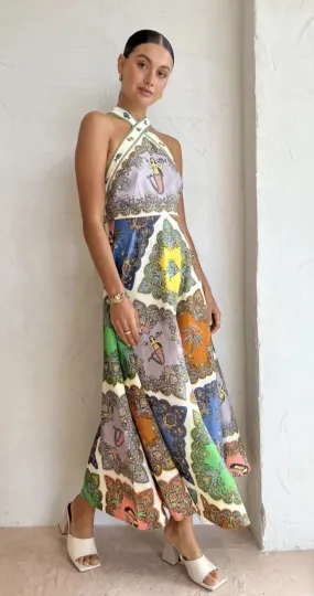 Alemais Trippy Troppo Halter Midi Dress Multi Size 8
