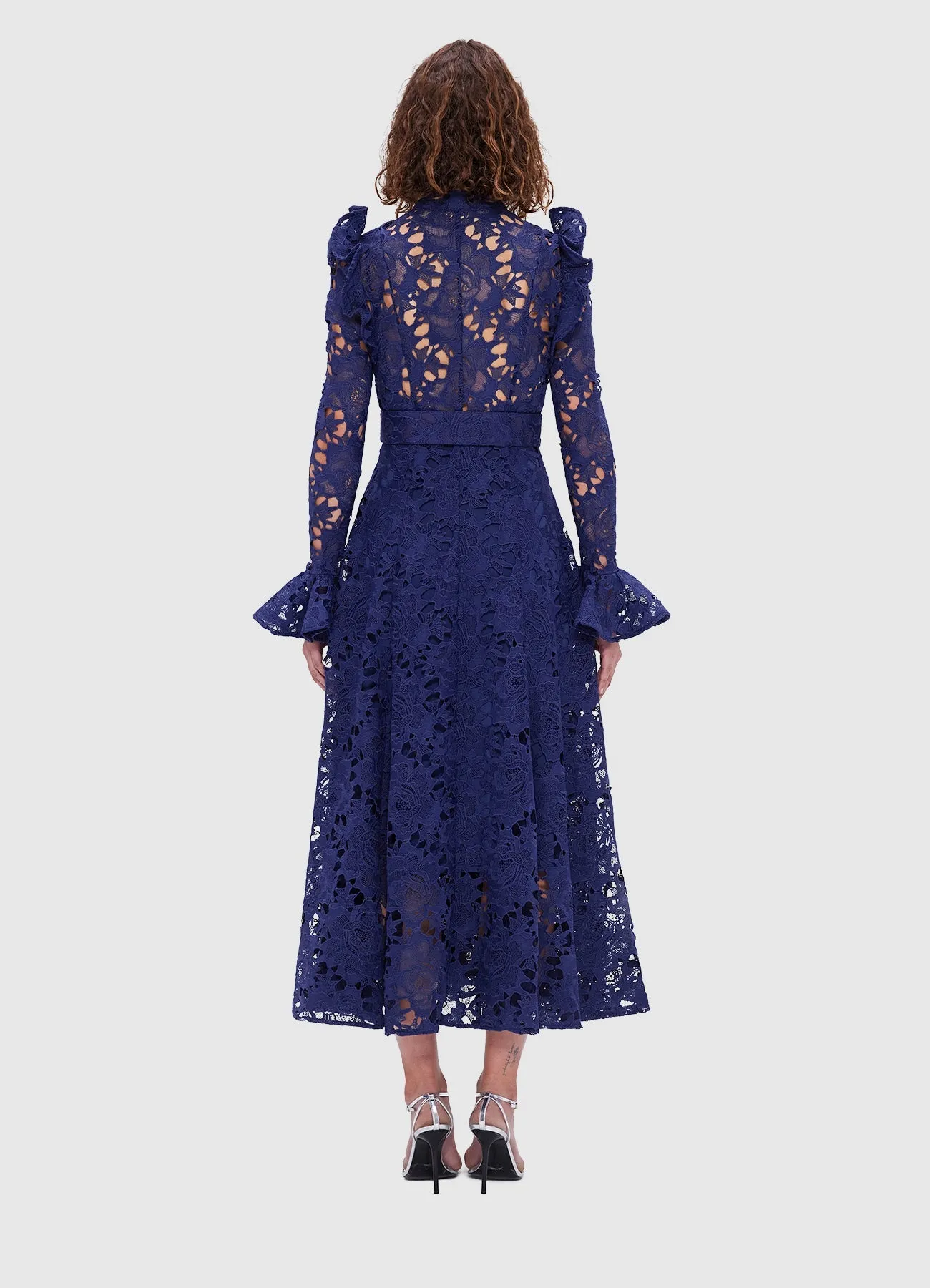 Aliyah Lace Butterfly Sleeve Midi Dress - Oxford Blue