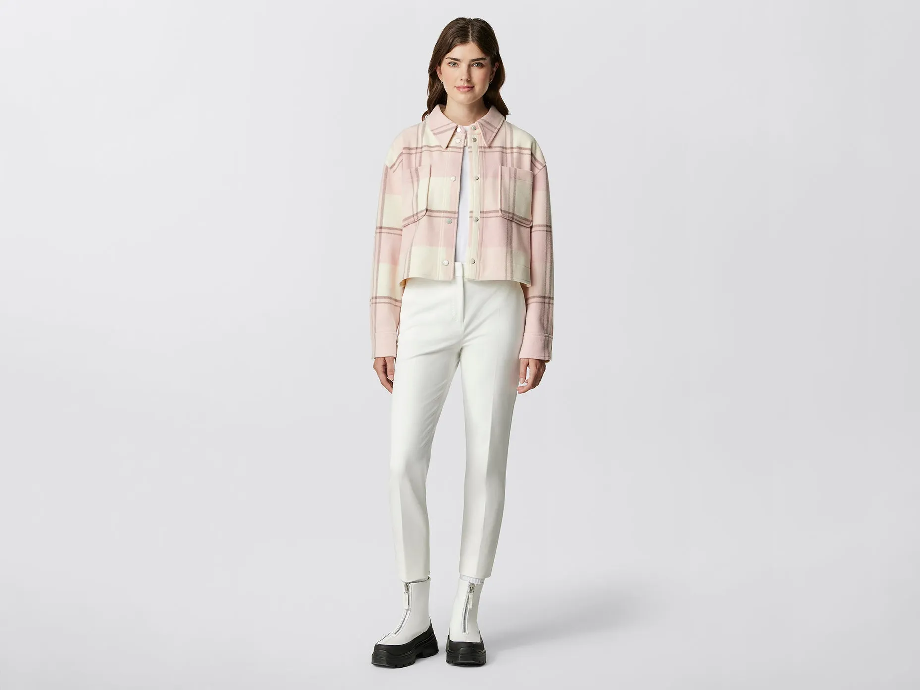 Almandine Cropped Plaid Shirt Jacket