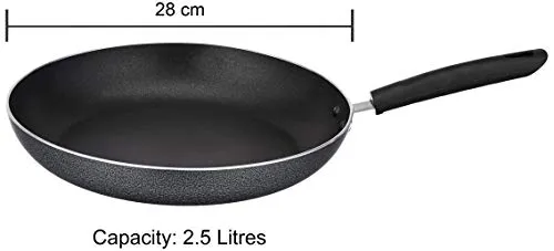Amazon Brand - Solimo Aluminium Non Stick Frypan (28 cm, Hammertone finish, 3 coat, 2.9mm thickness), Black