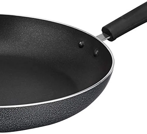 Amazon Brand - Solimo Aluminium Non Stick Frypan (28 cm, Hammertone finish, 3 coat, 2.9mm thickness), Black