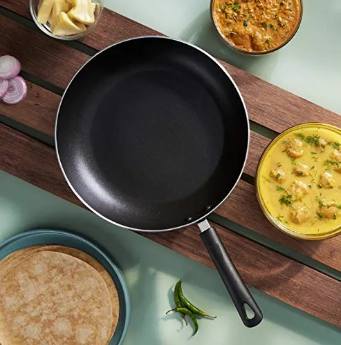 Amazon Brand - Solimo Aluminium Non Stick Frypan (28 cm, Hammertone finish, 3 coat, 2.9mm thickness), Black