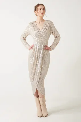 ANGELO MIDI SEQUIN DRESS (CHAMPAGNE)