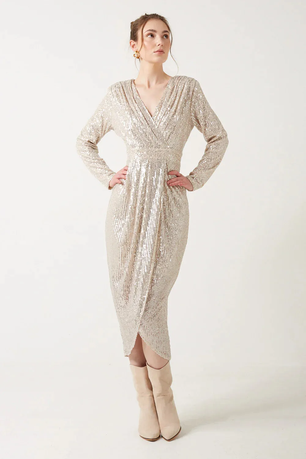 ANGELO MIDI SEQUIN DRESS (CHAMPAGNE)