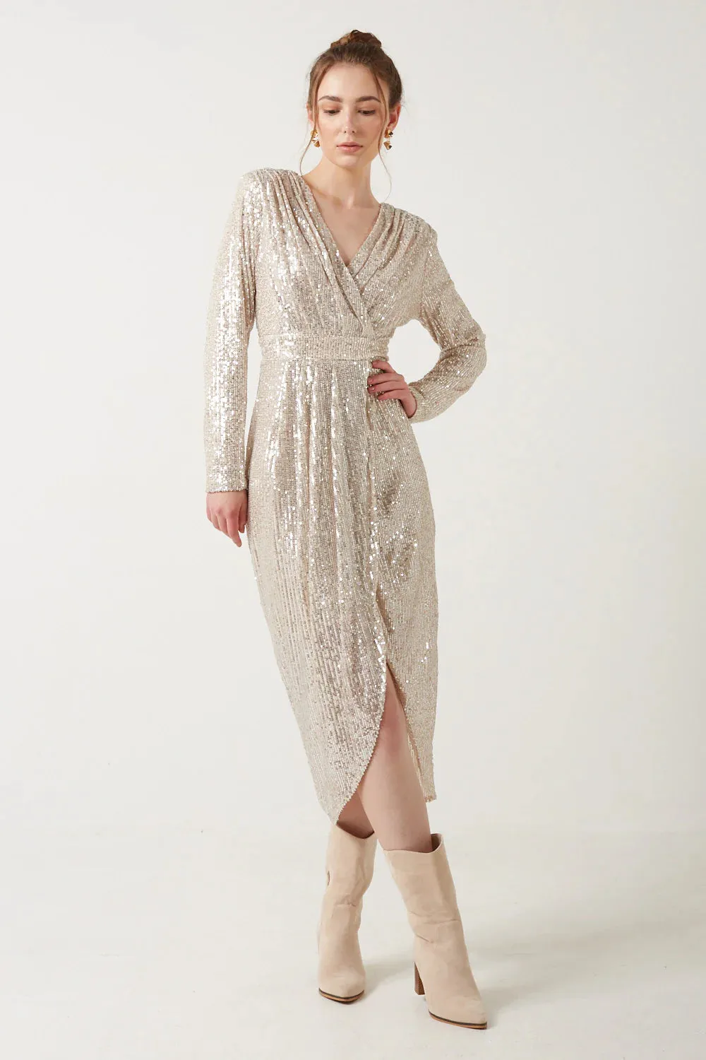 ANGELO MIDI SEQUIN DRESS (CHAMPAGNE)