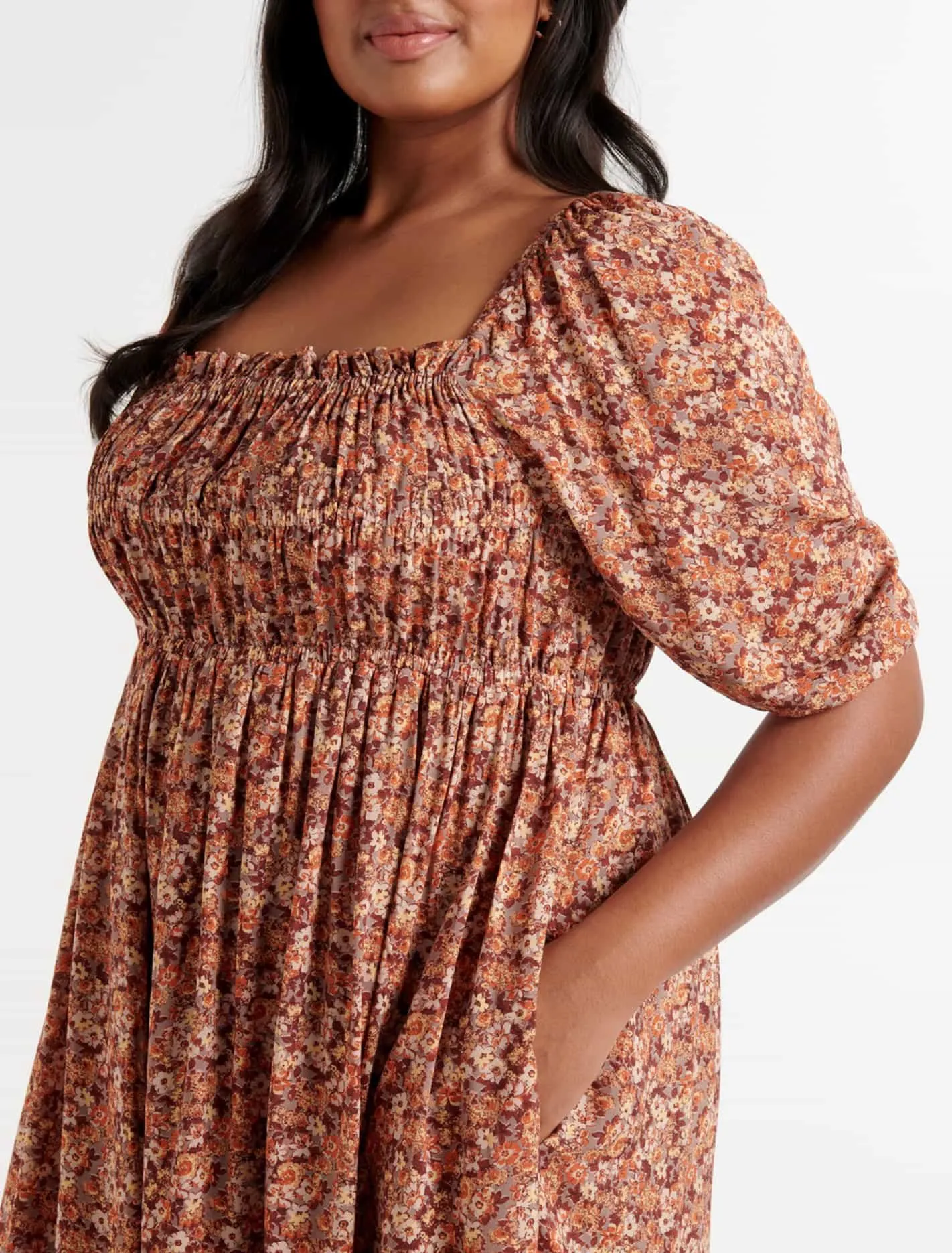 Ashton Curve Shirred Midi Dress