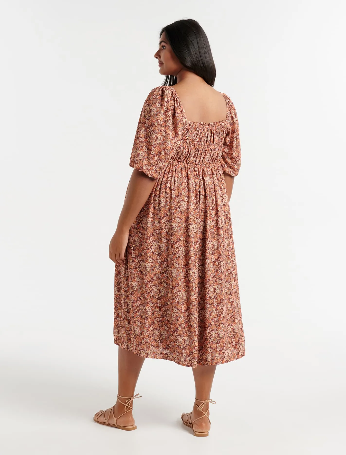 Ashton Curve Shirred Midi Dress