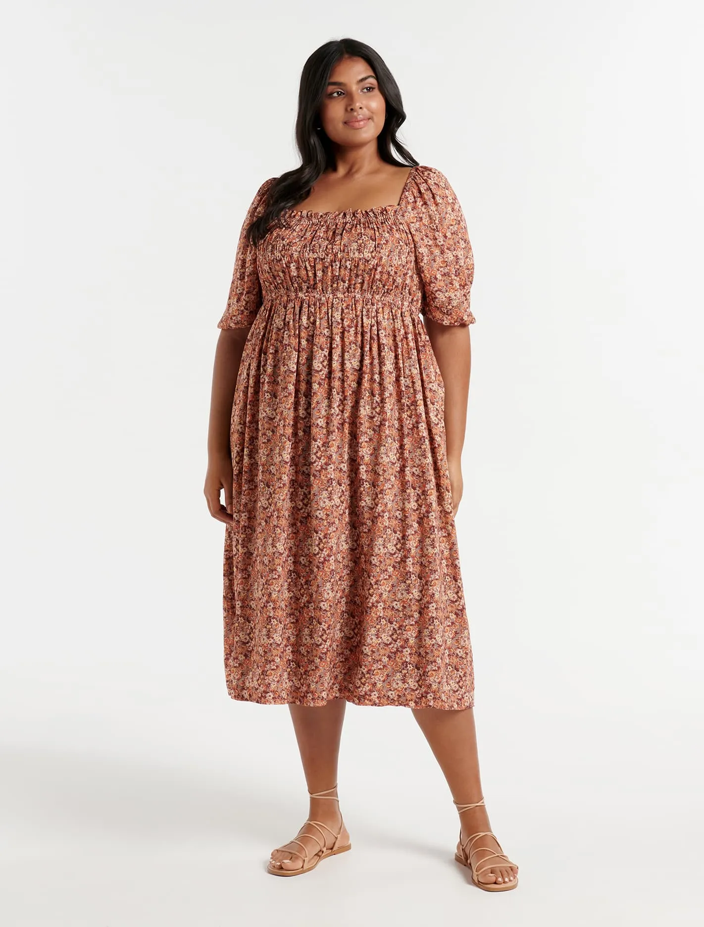 Ashton Curve Shirred Midi Dress