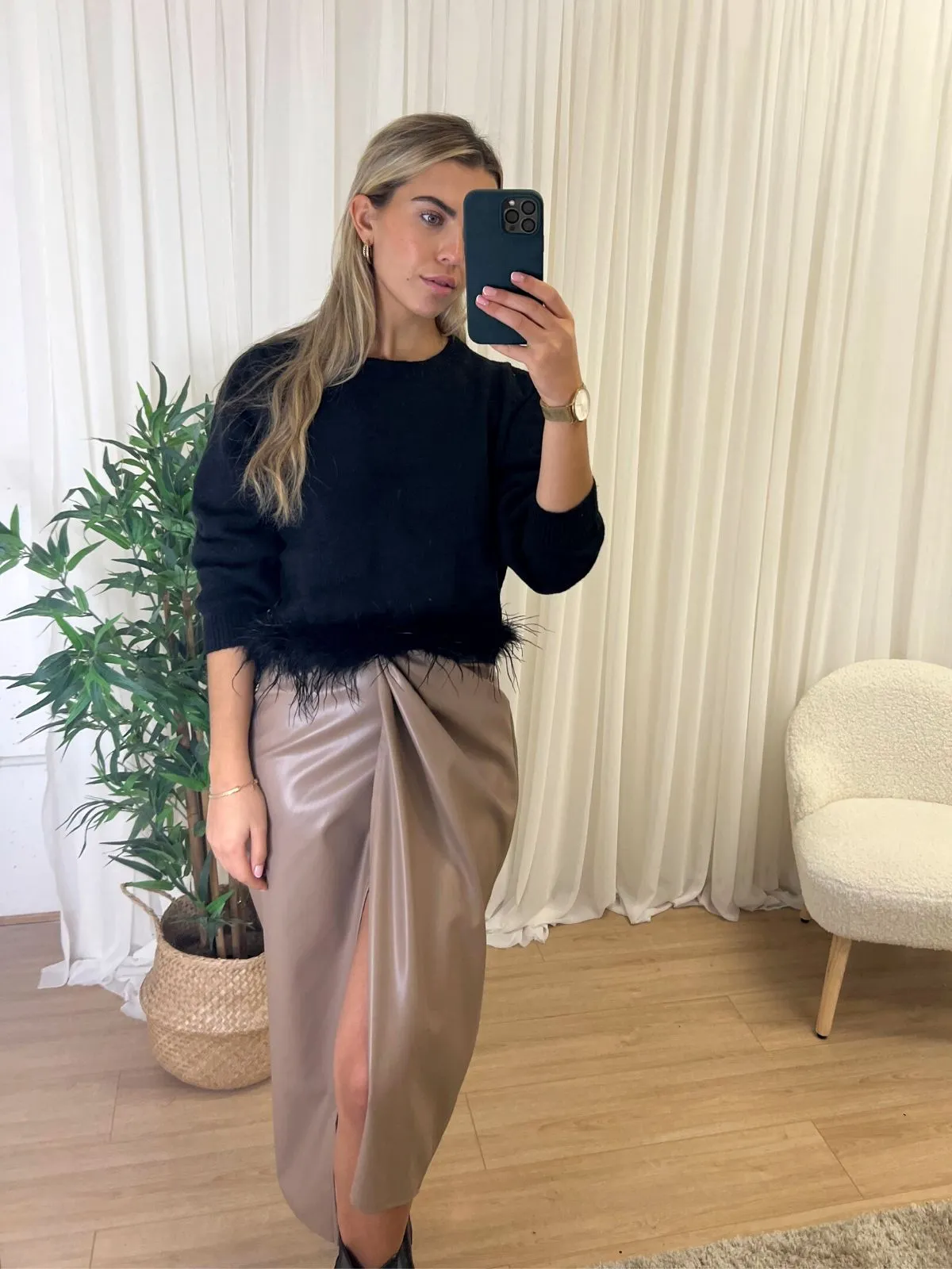 Beau Wrap Midi Skirt / Tan PU