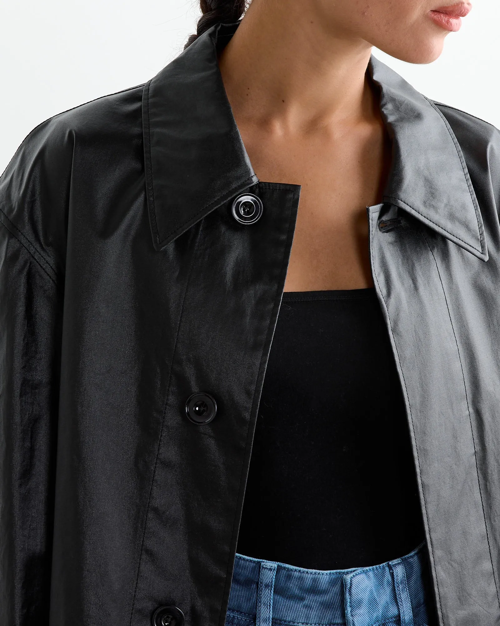 Belted Rain Coat in Ash Black