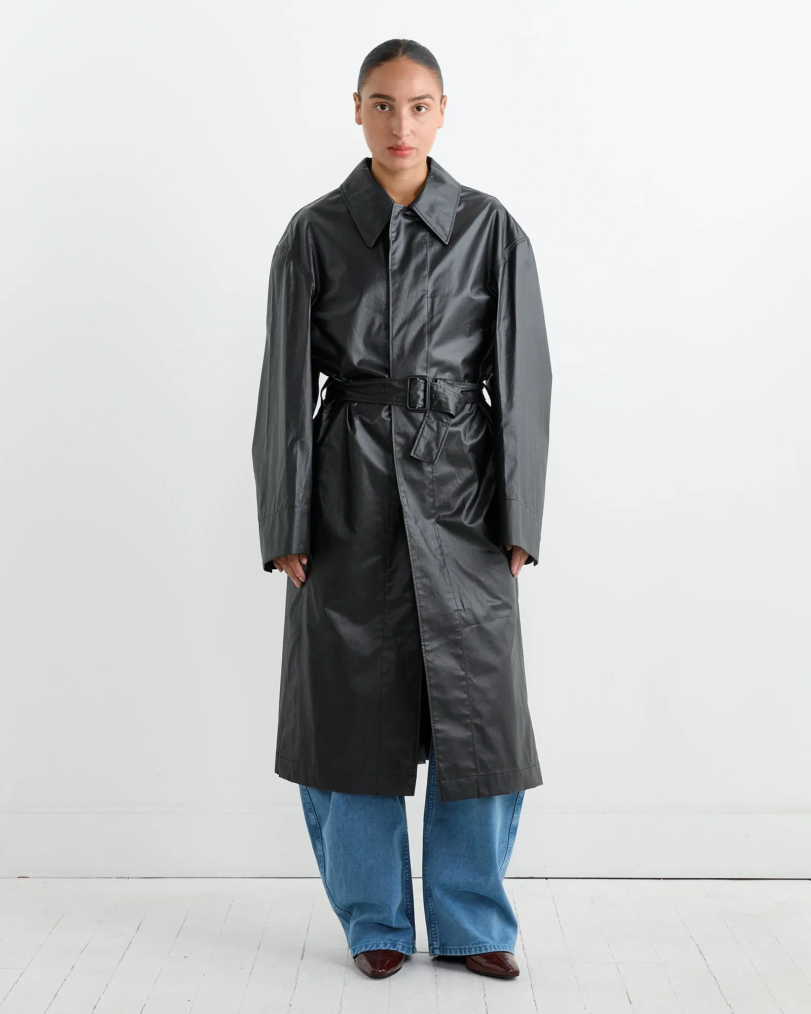 Belted Rain Coat in Ash Black