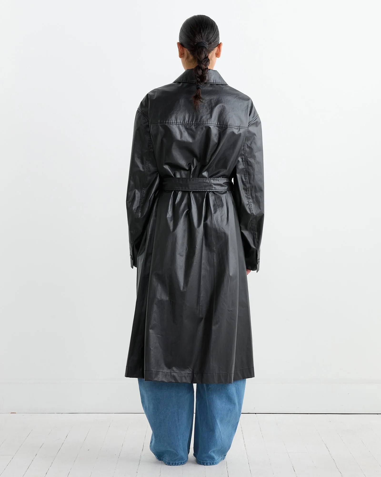 Belted Rain Coat in Ash Black