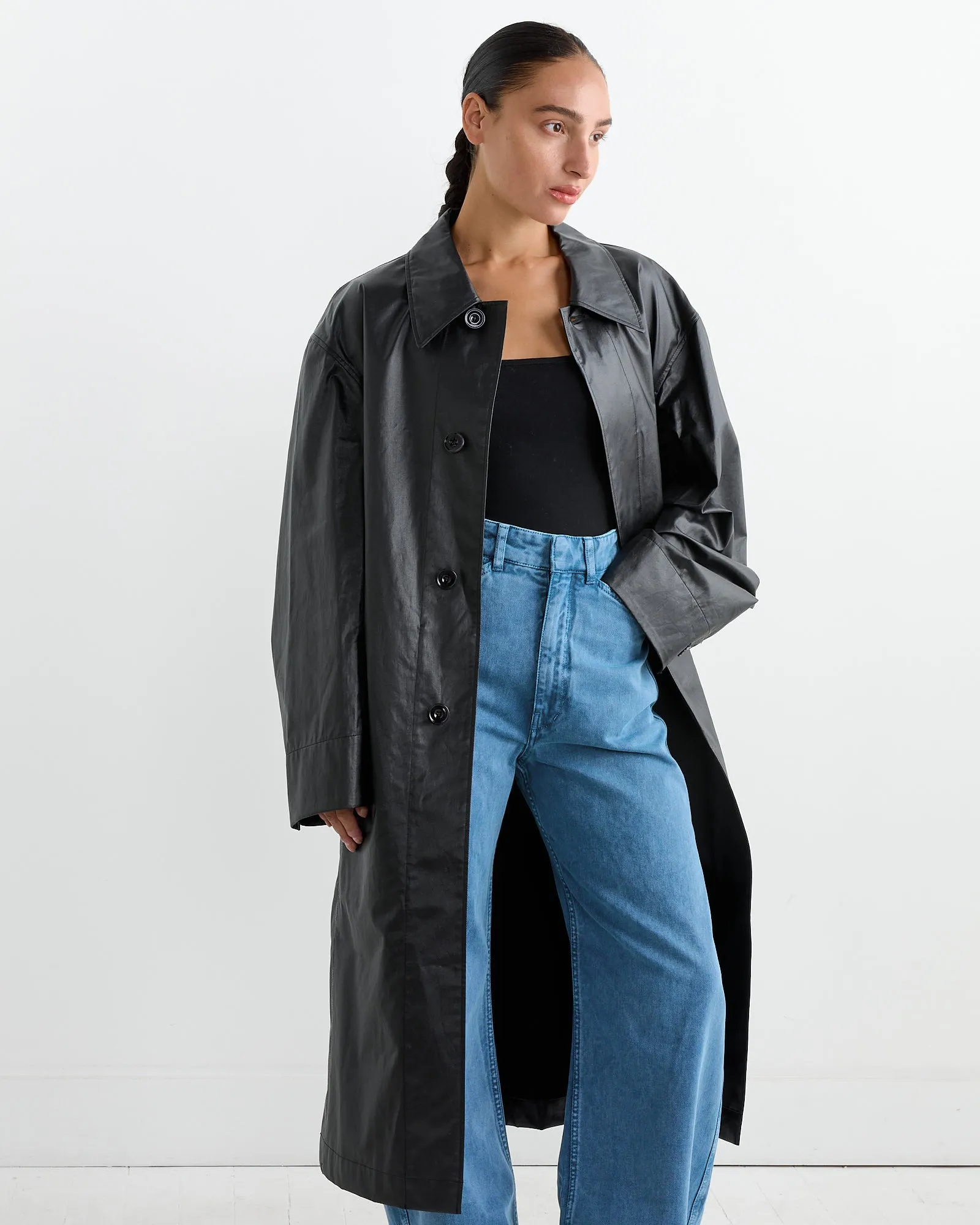 Belted Rain Coat in Ash Black