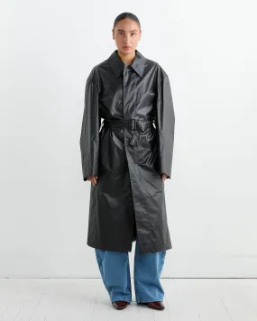 Belted Rain Coat in Ash Black