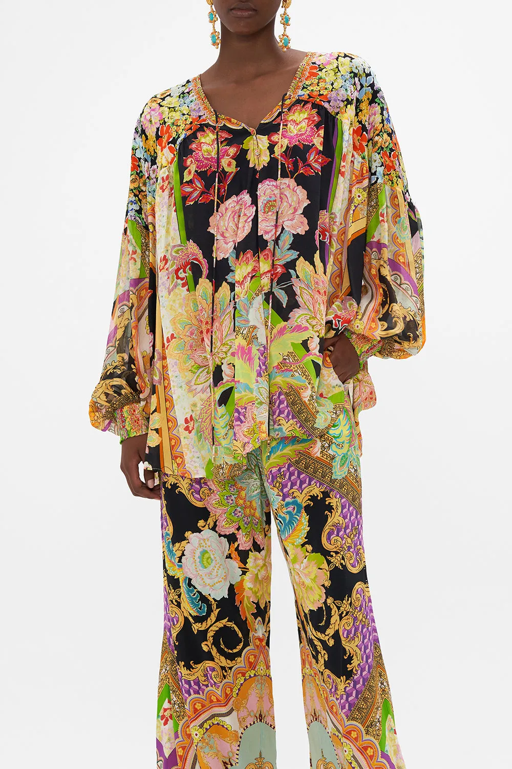 BLOUSON BLOUSE WITH NECK TIE SUNDOWNERS IN SICILY