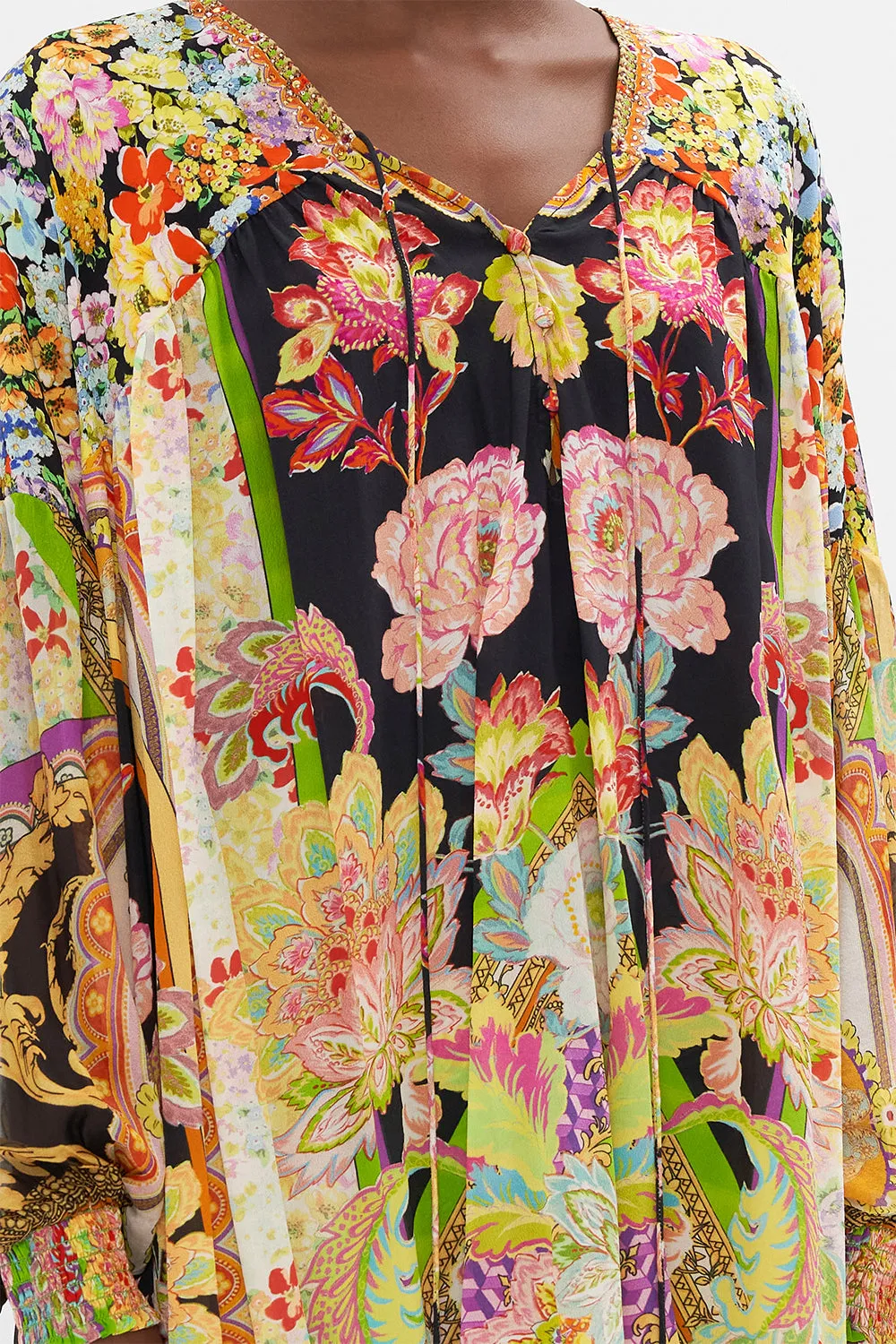 BLOUSON BLOUSE WITH NECK TIE SUNDOWNERS IN SICILY