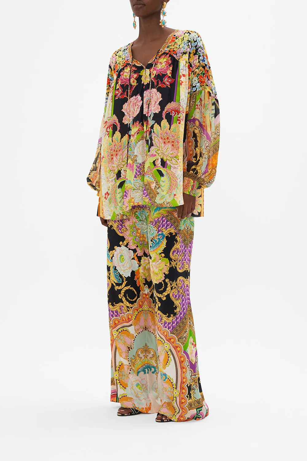 BLOUSON BLOUSE WITH NECK TIE SUNDOWNERS IN SICILY