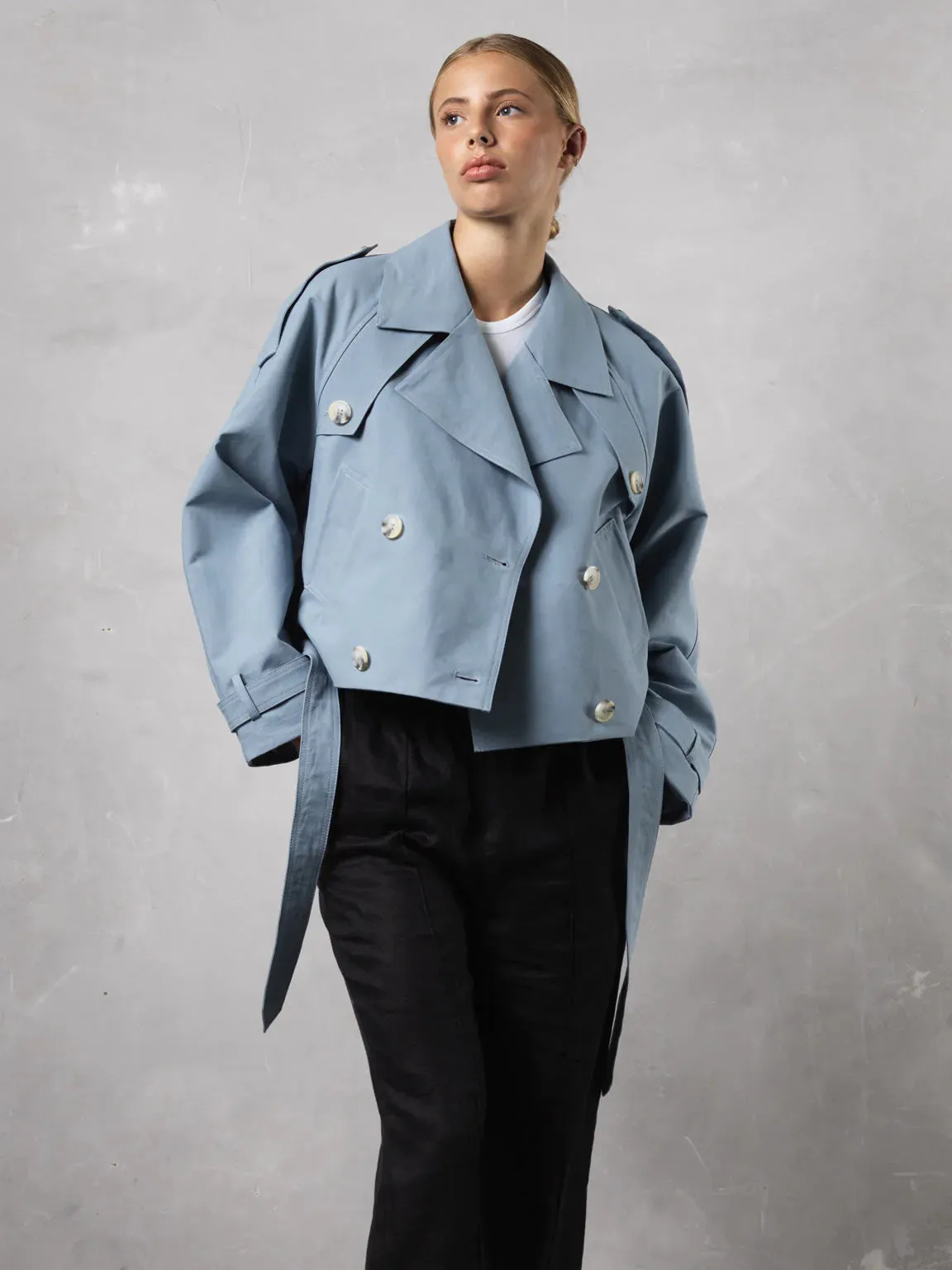Bobby Canvas Trench Jacket - Dusty Blue