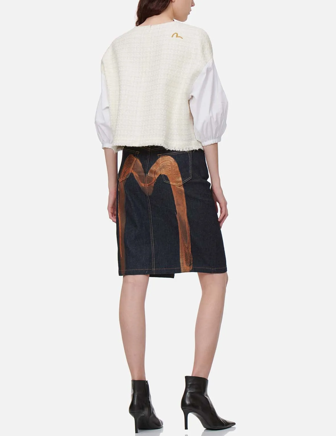 Brushstroke Daicock Split-Front Denim Pencil Skirt