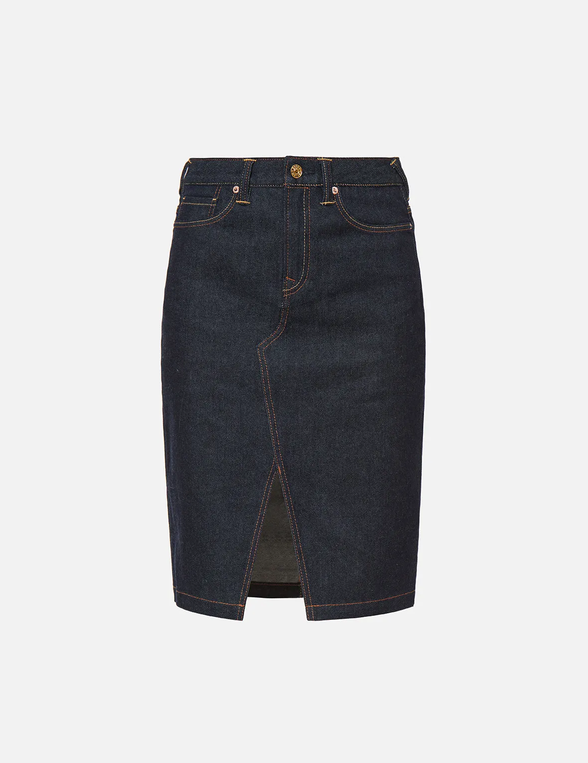 Brushstroke Daicock Split-Front Denim Pencil Skirt