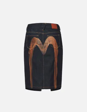 Brushstroke Daicock Split-Front Denim Pencil Skirt