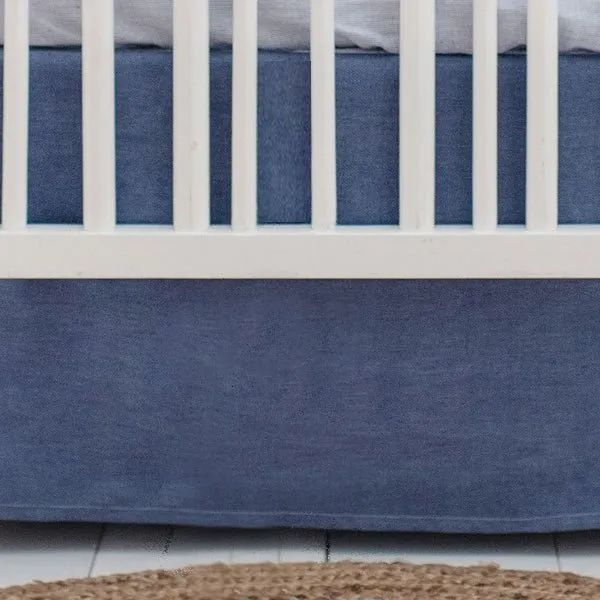 Cape Cod Navy Blue Linen Crib Bedding - 4 Piece Set