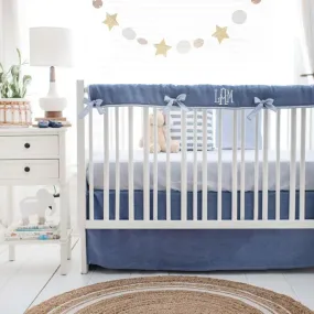 Cape Cod Navy Blue Linen Crib Bedding - 4 Piece Set