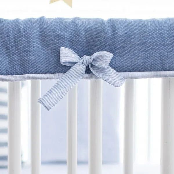 Cape Cod Navy Blue Linen Crib Bedding - 4 Piece Set