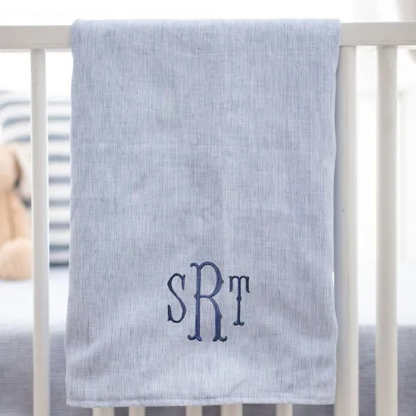 Cape Cod Navy Blue Linen Crib Bedding - 4 Piece Set