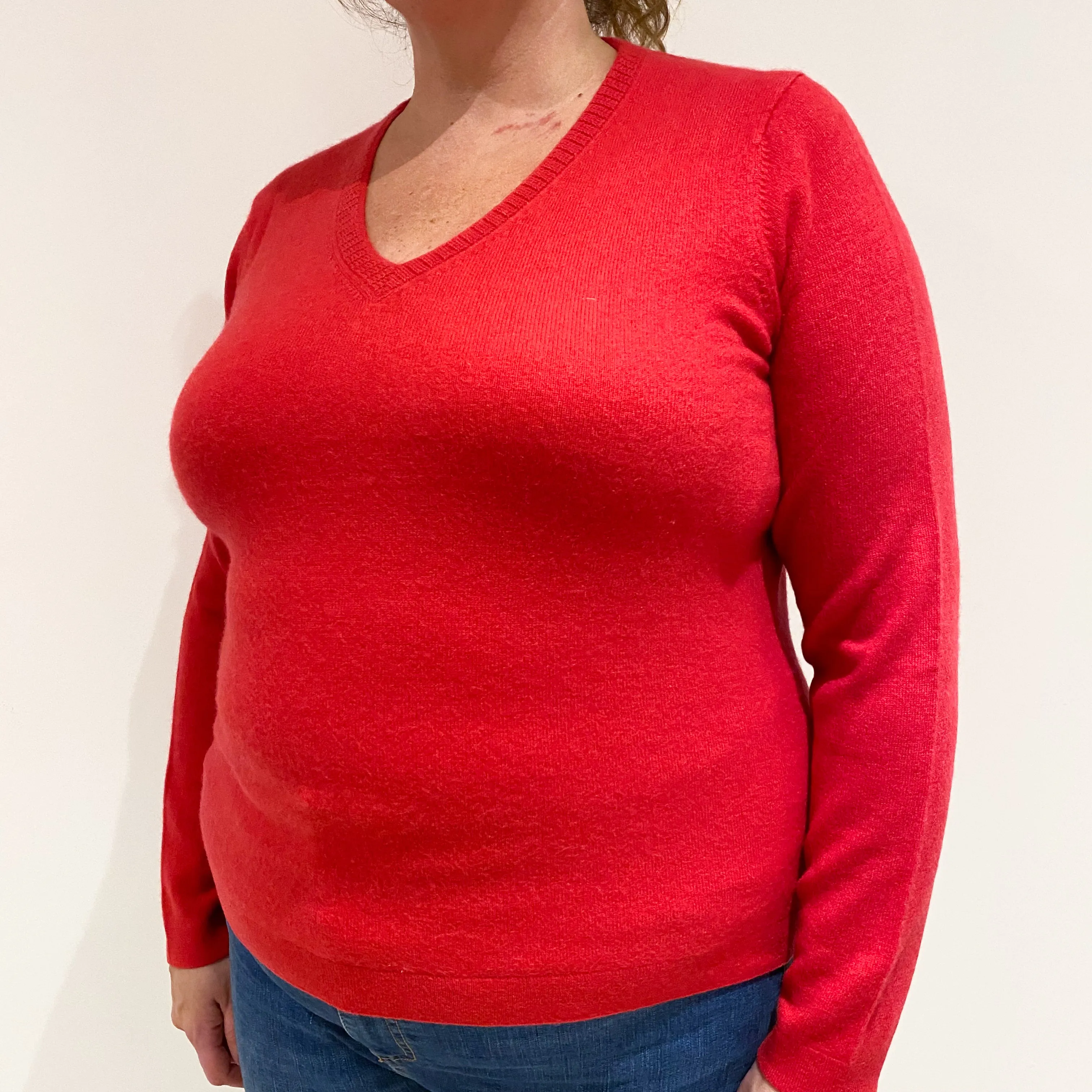 Cherry Red Cashmere Detailed V-Neck Jumper Extra Large