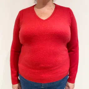 Cherry Red Cashmere Detailed V-Neck Jumper Extra Large