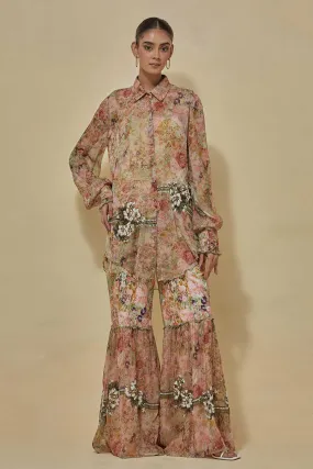 Chiffon Printed Shirt With Flared Pants