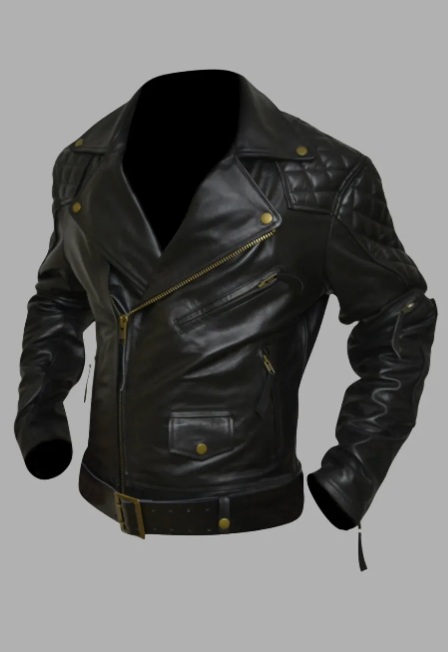 Columbia Motorbike Quilted Biker Leather Jacket Men's