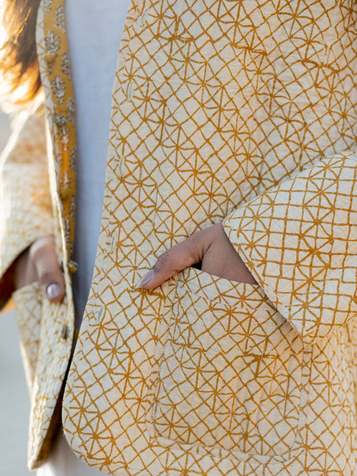 Cotton Quilted Mustard Medley Reversible Hand Block Print Women’s Jacket