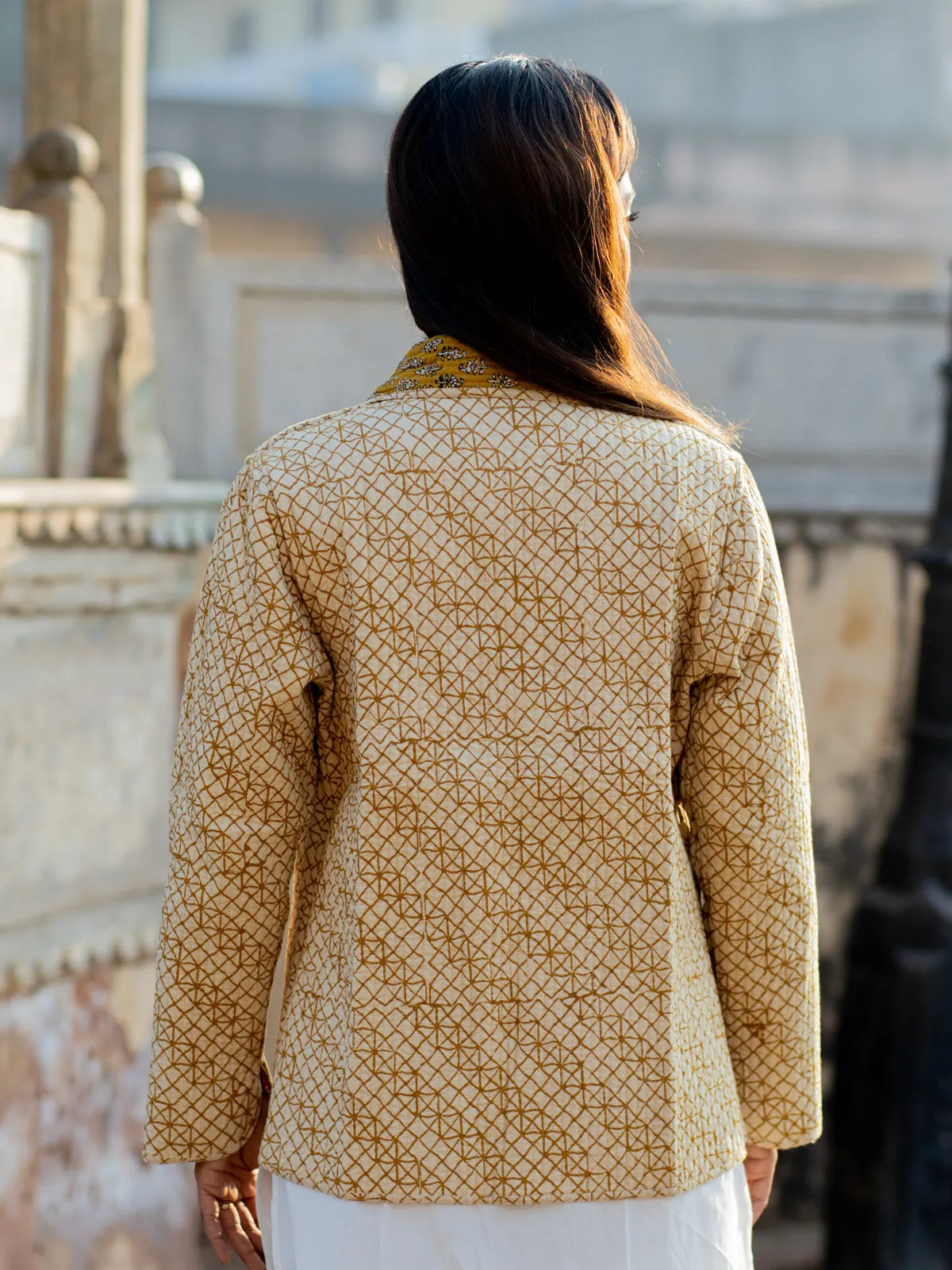 Cotton Quilted Mustard Medley Reversible Hand Block Print Women’s Jacket