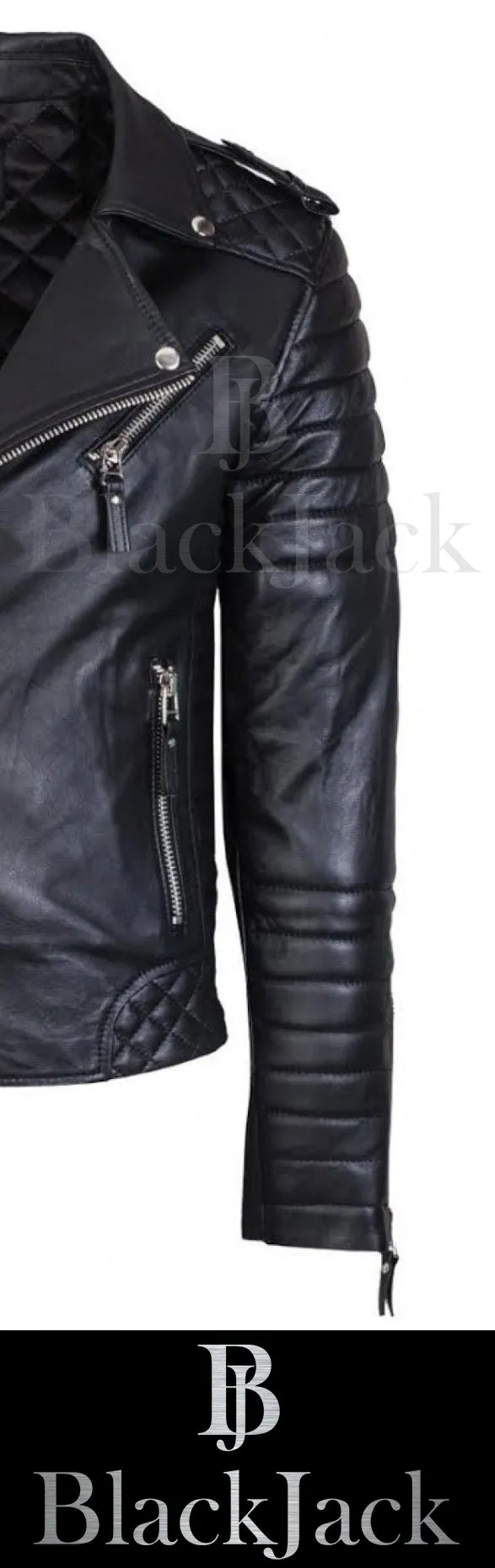 Cowhide Quilted Biker Leather Jacket