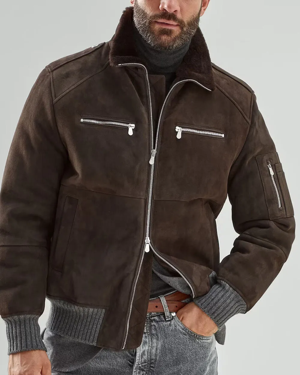Dark Brown Shearling Aviator Coat