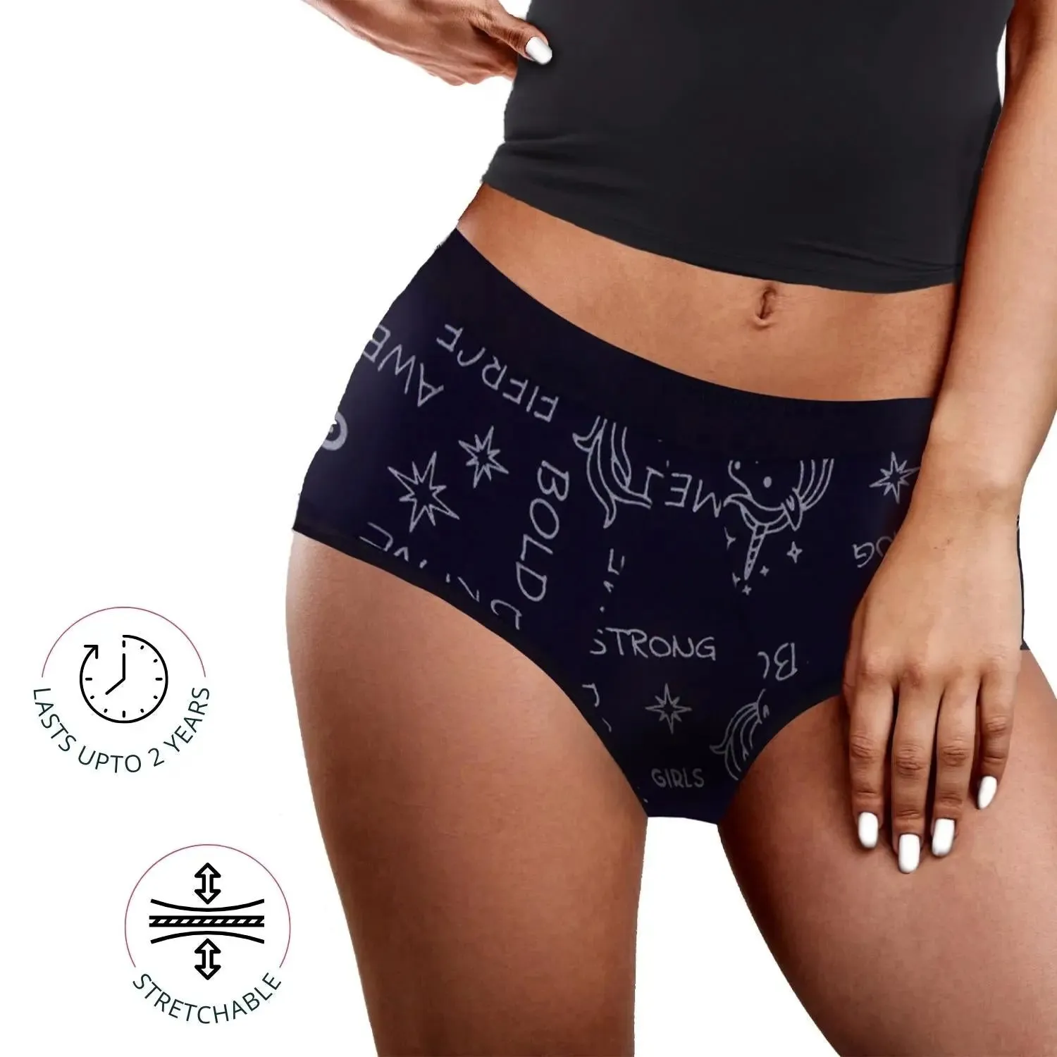 D'chica Eco-friendly Anti-Microbial Lining Period Panties - No Pad Required, Grey & Blue Pack-of-2