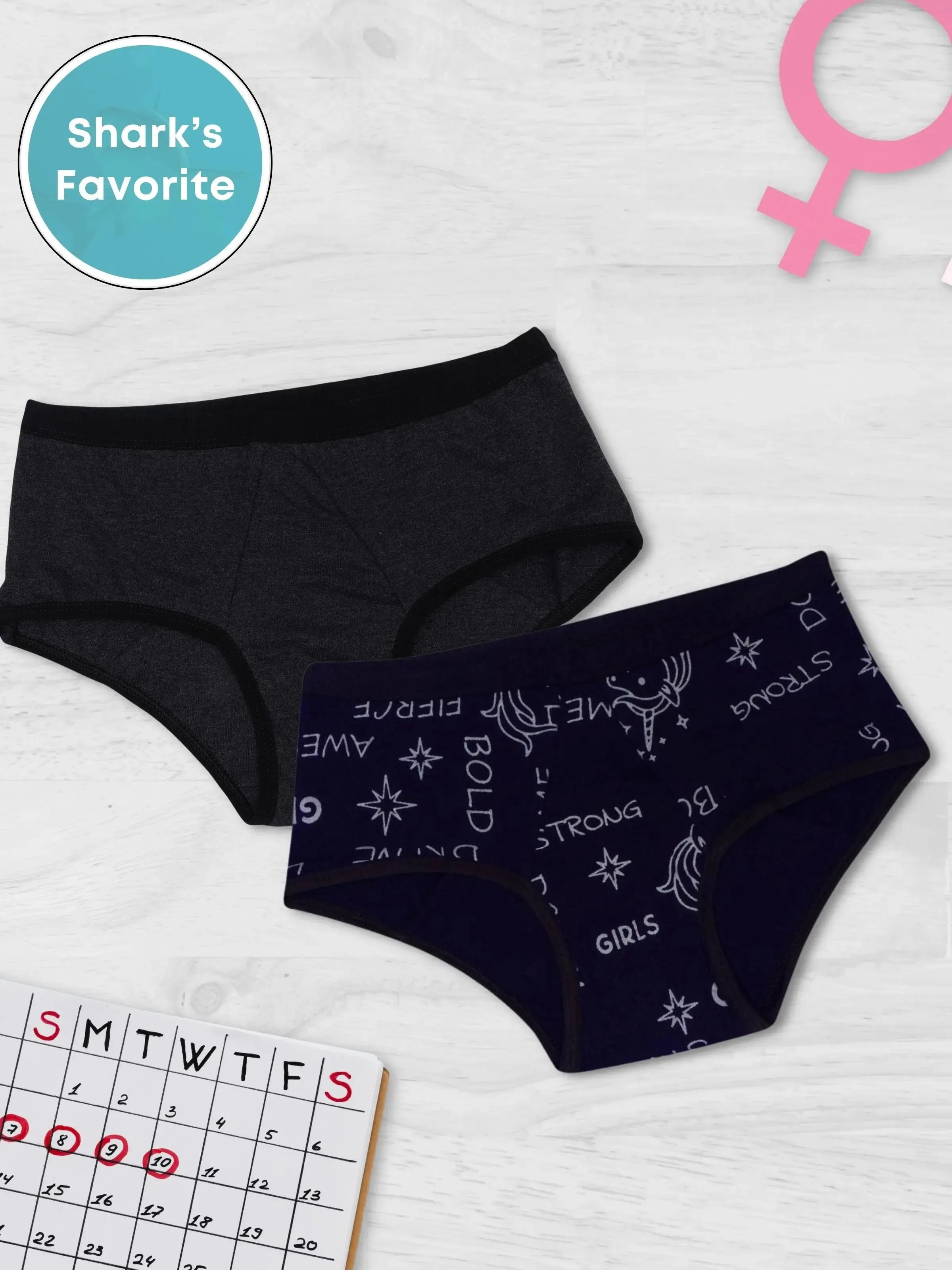 D'chica Eco-friendly Anti-Microbial Lining Period Panties - No Pad Required, Grey & Blue Pack-of-2