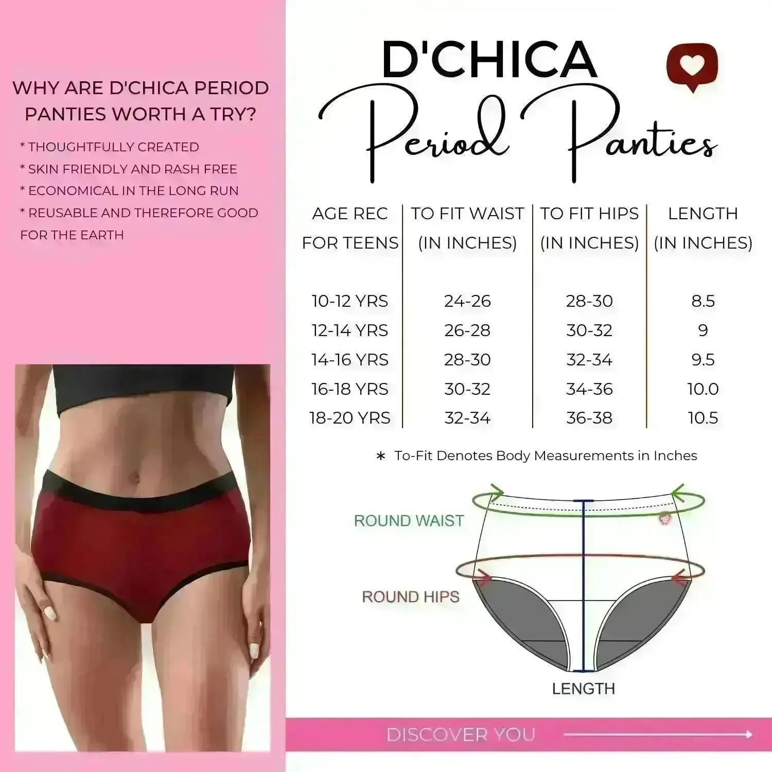 D'chica Eco-friendly Anti-Microbial Lining Period Panties - No Pad Required, Grey & Blue Pack-of-2