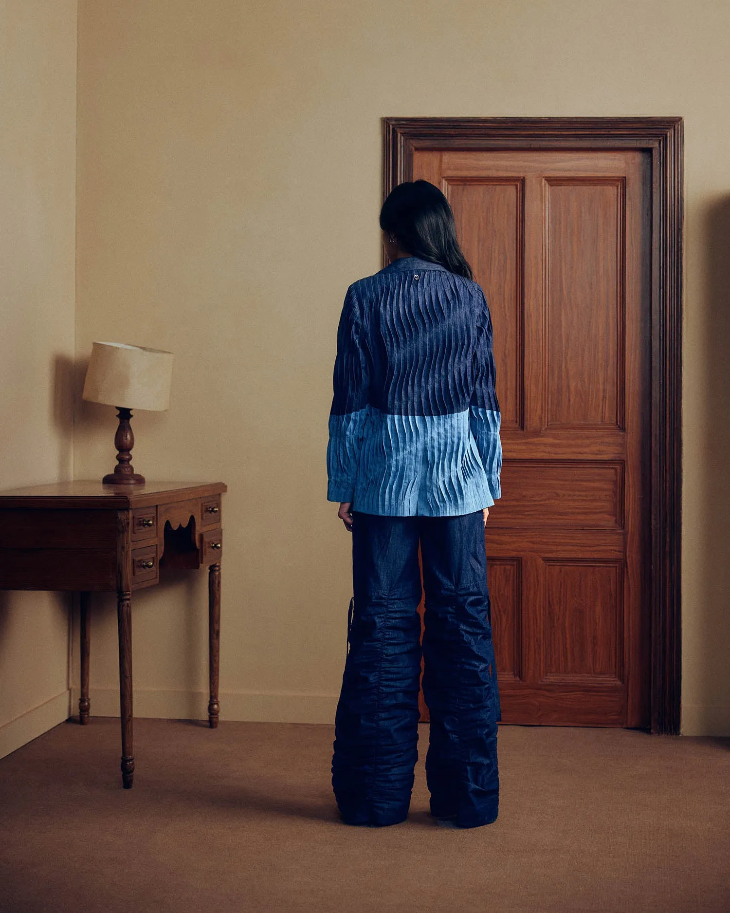 DENIM PLEATED PANTSUIT