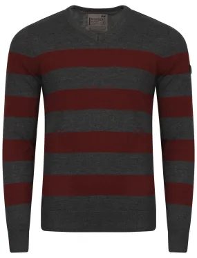 Dissident V-neck contrast stripe jumper in charcoal
