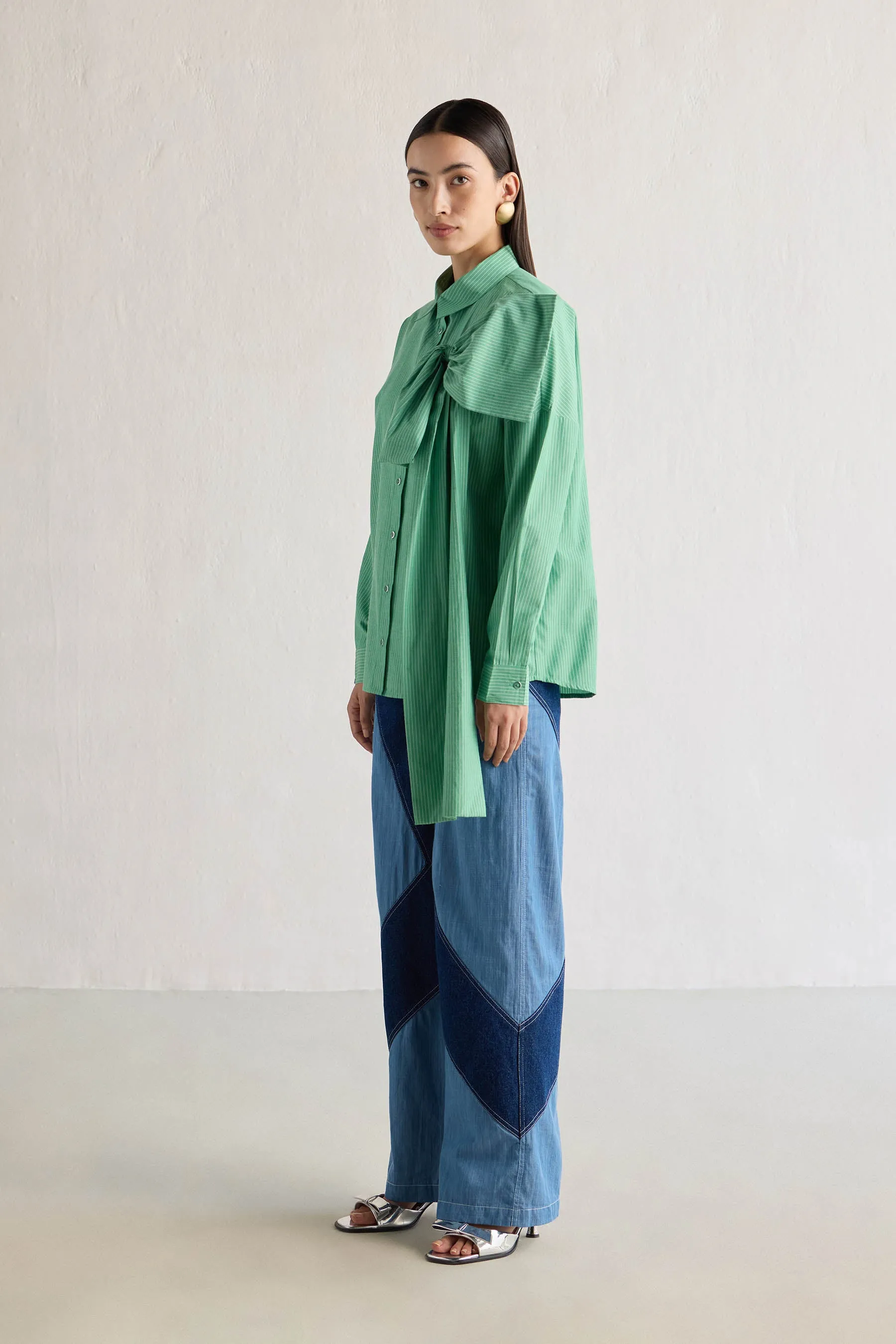DUAL DENIM FLARED PANTS
