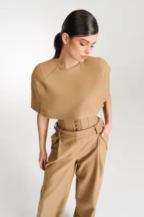 'Eleonore' Caramel Cape-Effect Wool Blouse