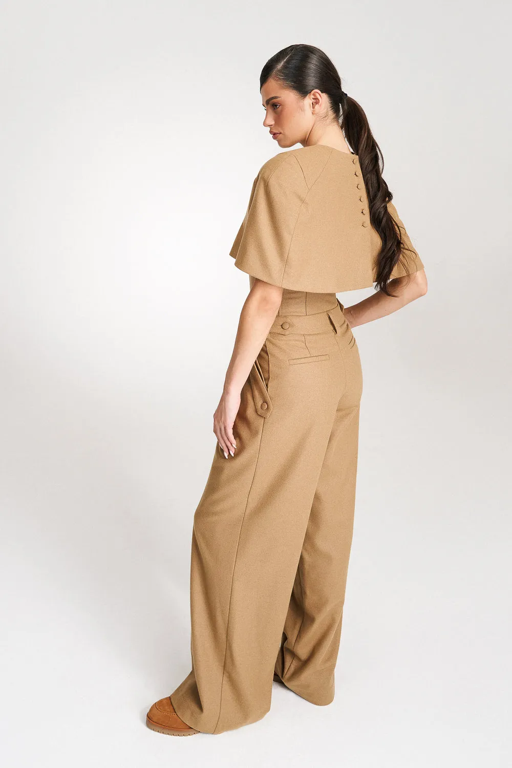 'Eleonore' Caramel Cape-Effect Wool Blouse
