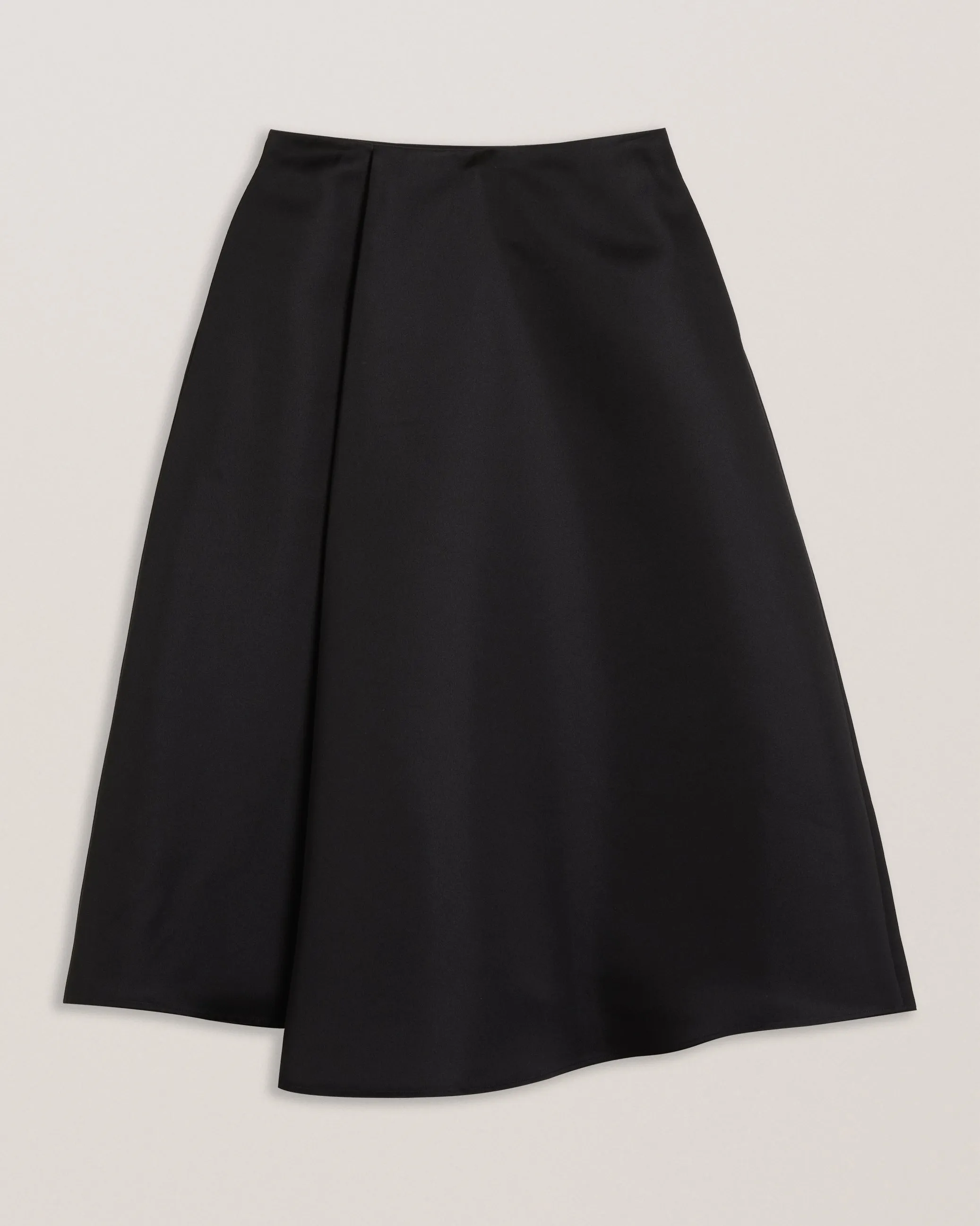 Erva Asymmetric Satin Wrap Midi Skirt Black