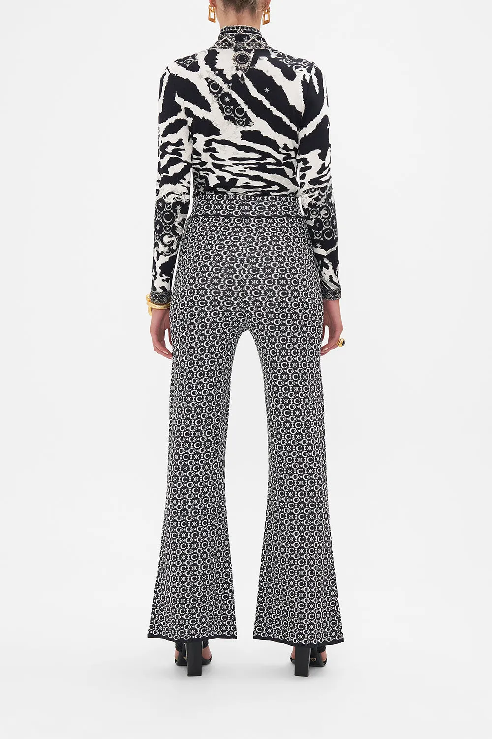 FLARED JACQUARD KNIT PANT FELINE FANTASY