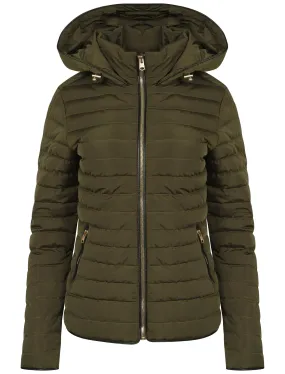 Ginger Quilted Hooded Jacket in Khaki - Tokyo Laundry